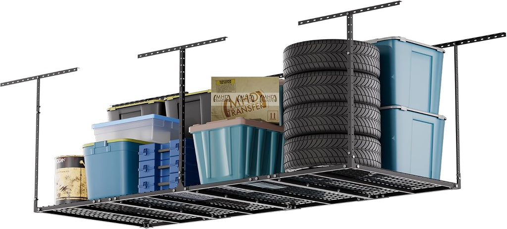 Overhead Garage Storage Rack, 3x8 FT Heavy-Duty & Height-Adjustable Design,600LB Rated for Home and Workshop Organization