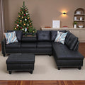 Sectional Couches for Living Room with Movable Chaise & Storage Ottoman - 97.5" Leather L Shaped Couches for Living Room Apartment, Home Modular Sectional Sofas with Cup Holder, Black