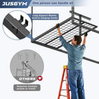 Jusgym 4X8FT Overhead Garage Storage Rack, 26"-40" Height Adjustable Garage Ceiling Storage Racks, Heavy Duty Metal Overhead Storage Organizer System, 750LBS Weight Capacity