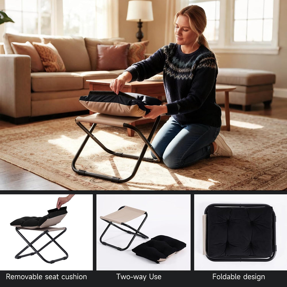 Welnow 16''(H) Folding Ottoman Foot Stool with Detachable Cushion, Bl...