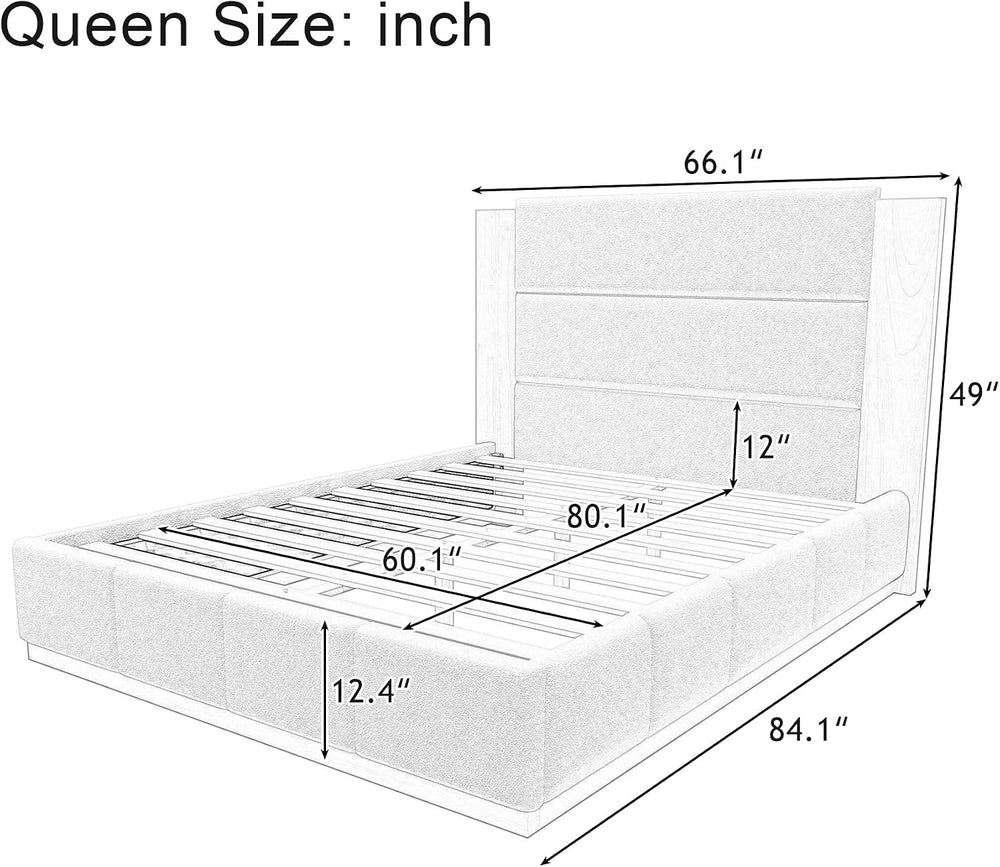 GDFStudio Queen Size Upholstered Platform Bed Frame with Extended Wood Headbo...