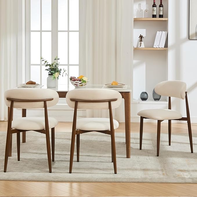 UVV Dining Chairs Set of 2, Metal Kitchen Chairs with Modern Fabric Upholstered for Dining Room, Beige
