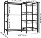 Hastatii Storage Rack Kitchen Baker's Rack - 3 Tiers 4 Baskets, Utility Coffee Bar, Air Fryer Stand with Steel Mesh Baskets