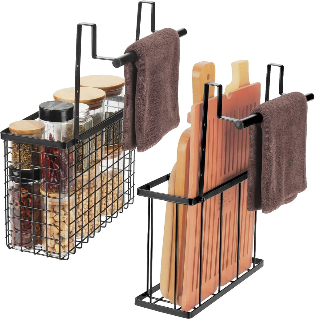 2 Pack Cabinet Door Organizer,Over The Cabinet Door Organizer with Towel Bars,Hang Over Cabinet Door Storage, Kitchen Cabinet Door Organizer for Cutting Board, Baking Sheet, Foil, Plastic Wrap
