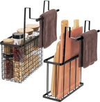 2 Pack Cabinet Door Organizer,Over The Cabinet Door Organizer with Towel Bars,Hang Over Cabinet Door Storage, Kitchen Cabinet Door Organizer for Cutting Board, Baking Sheet, Foil, Plastic Wrap