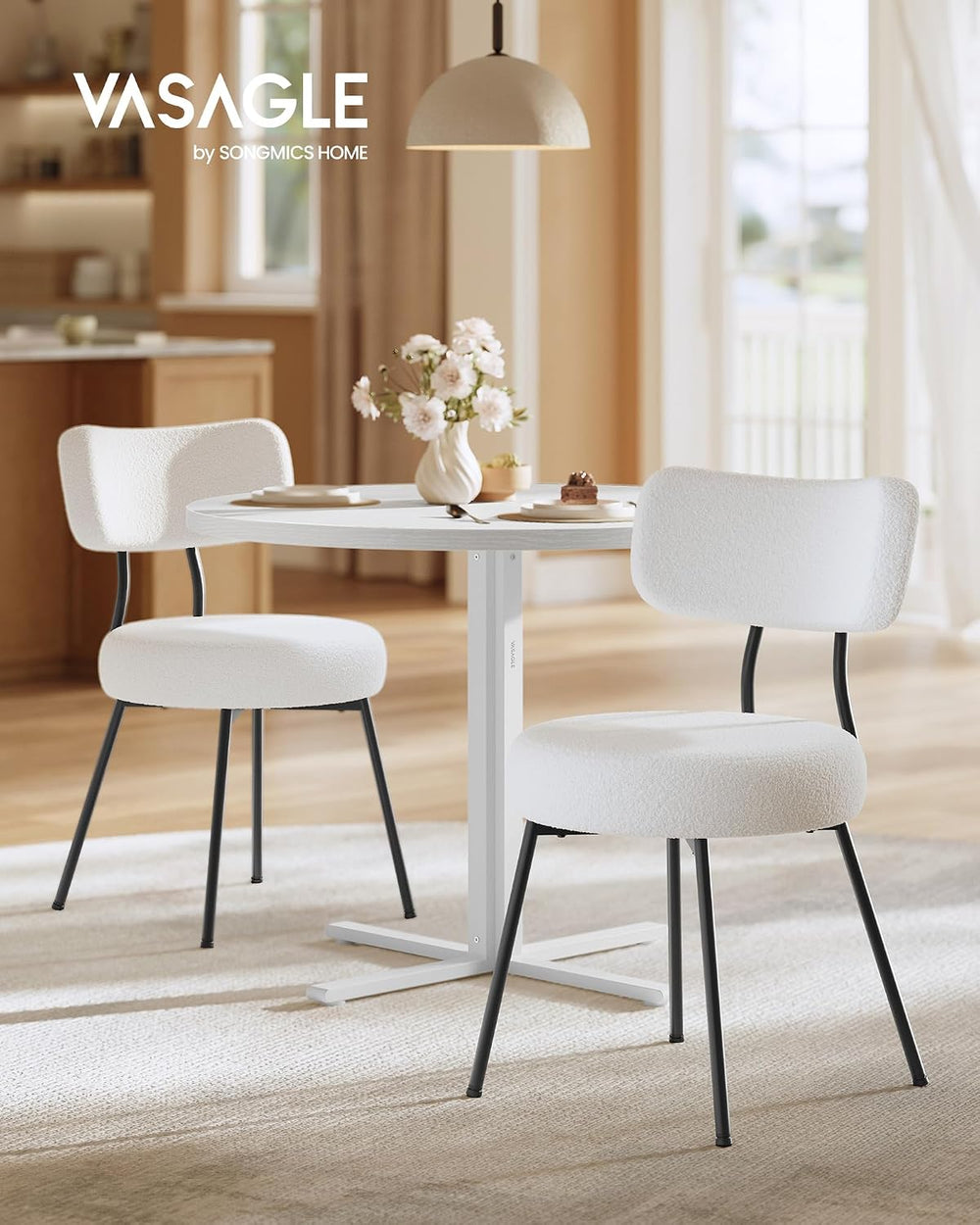 VASAGLE Dining Table Set, Round Dining Table with 2 Upholstered Kitchen Chair...