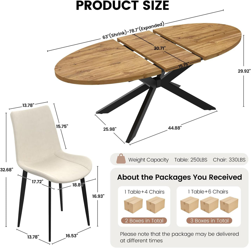63"-78.7" Extendable Oval Dining Table Set for 4 | 5 Piece Large Ro...