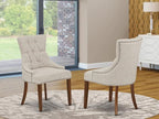East West Furniture FRP3T05 Friona Parson Dining Chairs - Button Tufted Nailhead Trim Doeskin Linen Fabric Upholstered Chairs, Set of 2, Mahogany