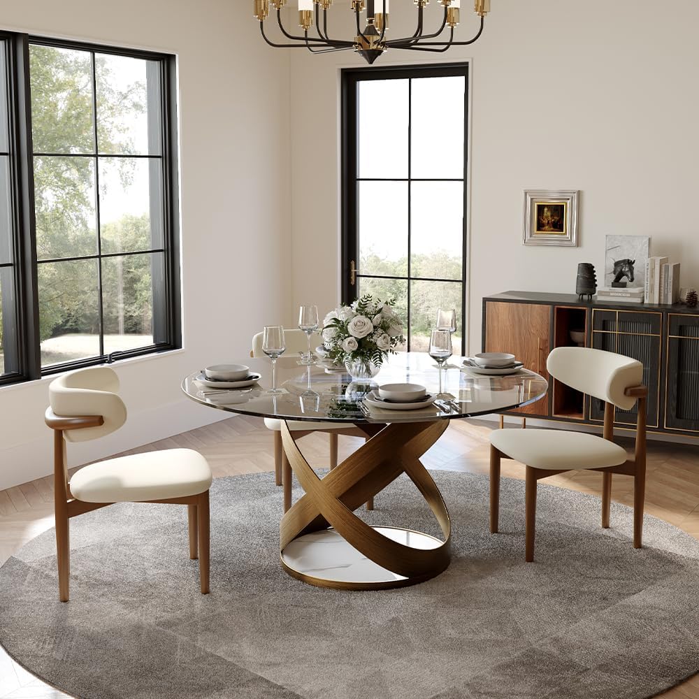 POVISON 51" Modern Round Dining Table, Glass Round Kitchen Table for 4, ...