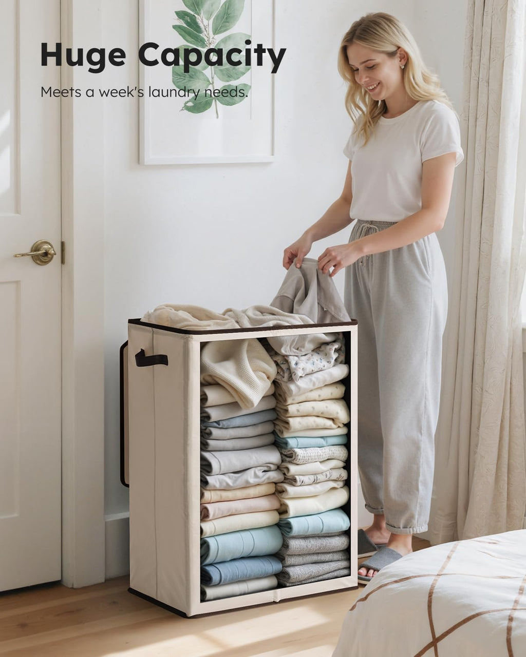SOLEDI Laundry Hamper with Lid 130L Large & Tall Collapsible Laundry Basket, Clothes Hamper with Bag Removable Easy to Carry, Dirty Hampers for Bedroom, Bathroom, Dorm, College, Beige