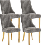 Dining Chairs Set of 4，Modern Channel Tufted Upholstered Dining Chairs with Golden Stainless Steel Legs, Comfortable Chenille Fabric Kitchen Chairs for Dining Room (Grey, 4pc)