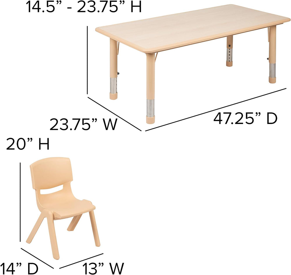 EMMA + OLIVER Natural 47.25x23.5 Activity Table Set with 4 Chairs | Plastic T...