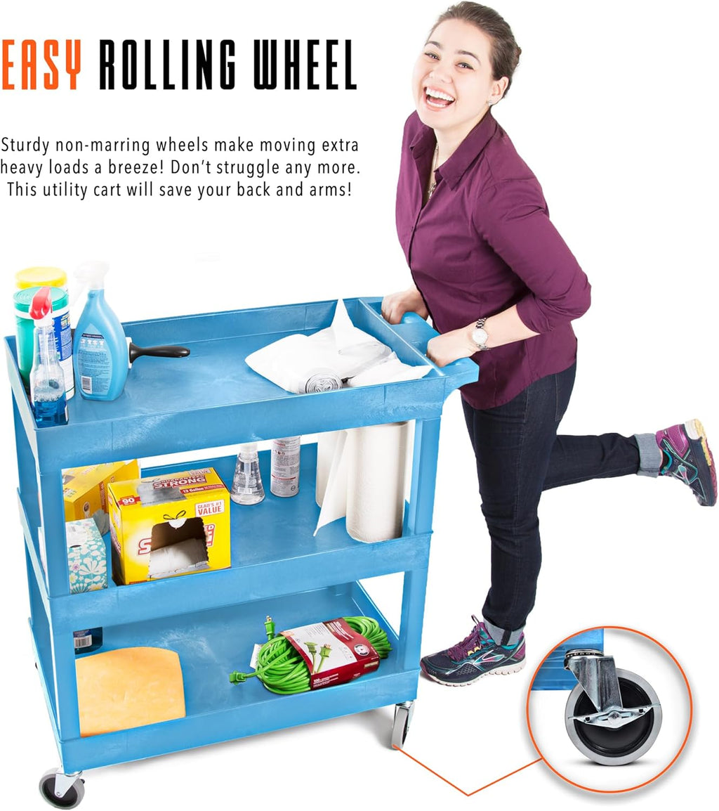 Stand Steady Tubstr 3 Shelf Utility Cart | Made in USA | Heavy Duty Tub Cart Holds Up to 500 lbs. | Storage Cart & Rolling Tool Cart for School, Office, Garage & Warehouse (32 x 24in / Blue)