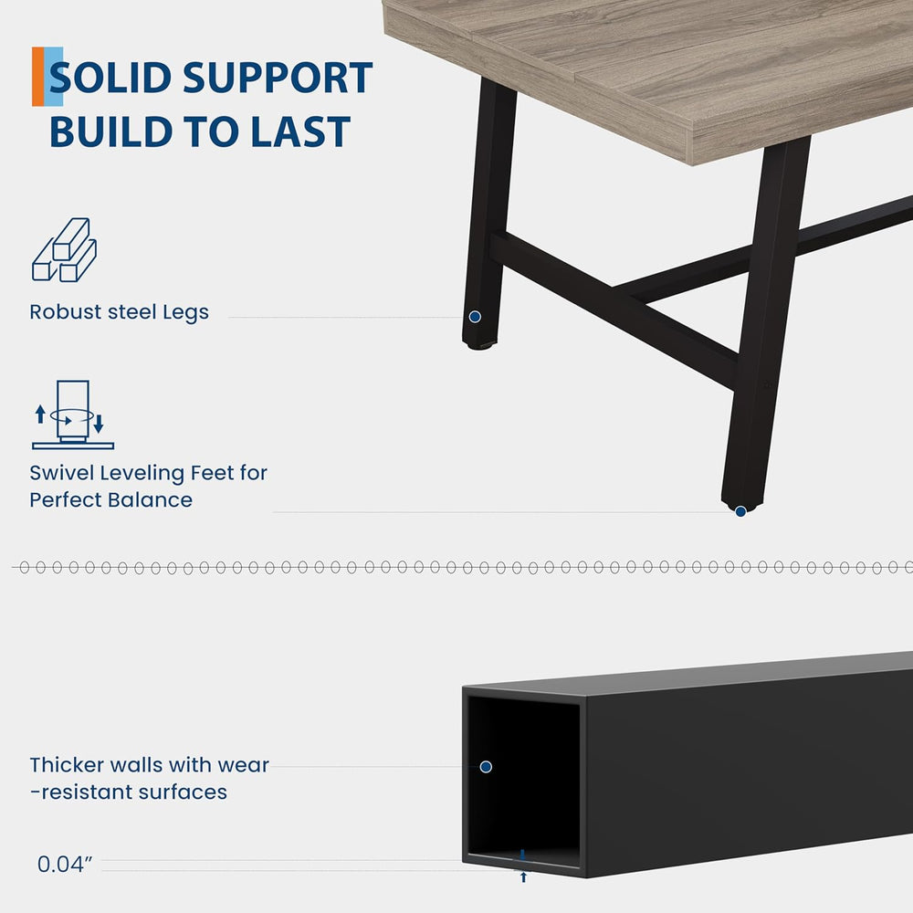 GarveeHome Industrial Dining Table for 6-8 People, 70.87" Long Kitchen T...