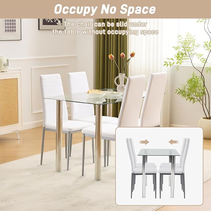 Karl home White Dining Chair Set of 4, Leather Dining Chairs with Curved Back...