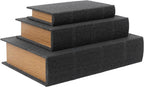 Modern Linen and Wood Decorative Faux Book Boxes Set of 3-13",10",8" - Black