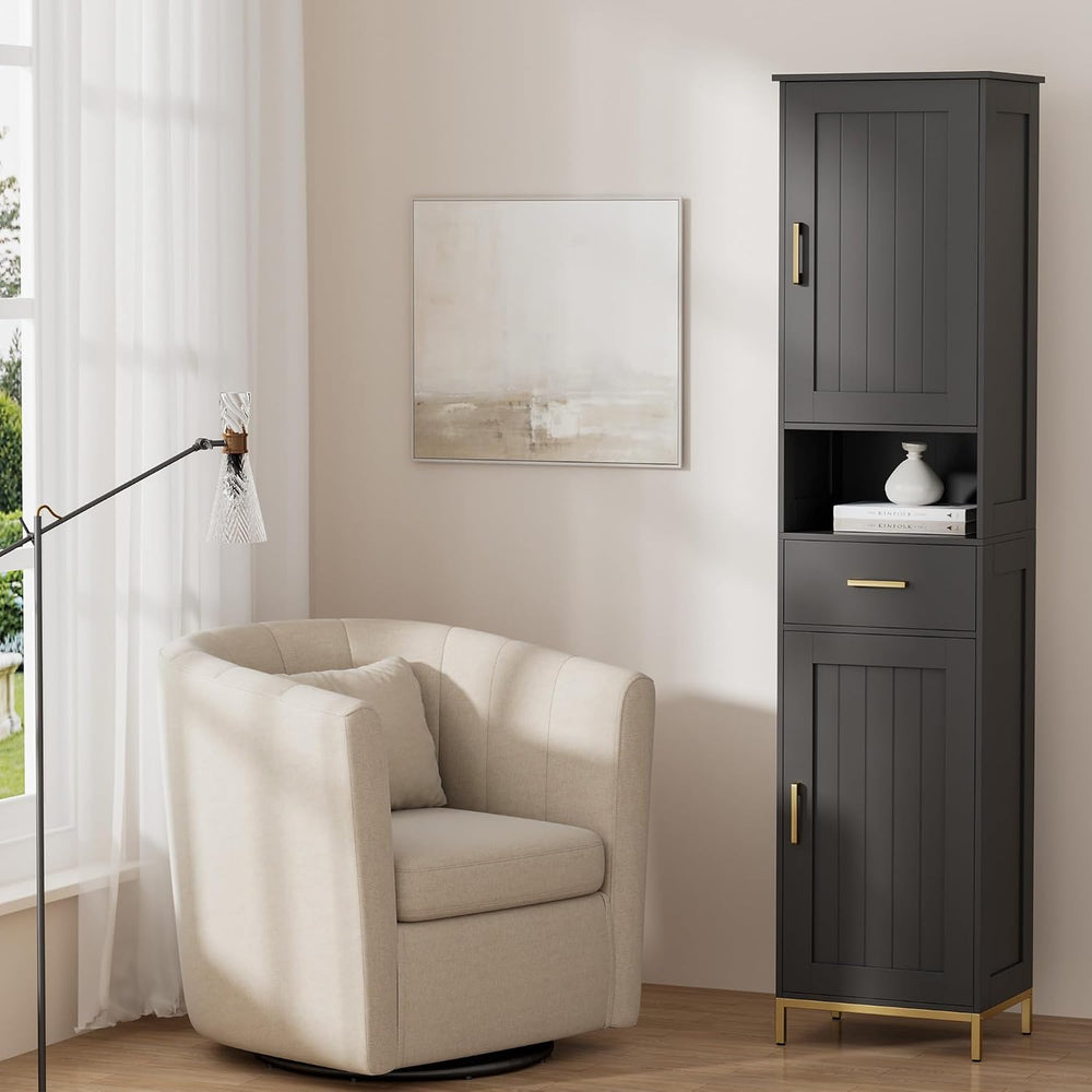 67" H Bathroom Storage Cabinet, Tall Bathroom Cabinet, Black