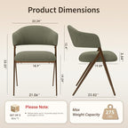Dining Room Chairs Set of 2, Upholstered Dining Room Chairs, Mid Century Fabric Kitchen Chairs with Curved Backrest and Metal Legs, Green
