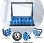 Stratalife Jewelry Organizer 40 Grid Blue Black Jewelry Tray with Clear Dust-proof Lid Velvet Earring Organizer Necklace Rings Holder Display Drawer Storage Case for Women