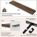 RICHFOCUS 55Inch Floating Shelves for Wall 2 Pack Shelves for Bedroom|Kitchen|Bathroom Wall Mounted Rustic Wood Floating Shelf with Invisible Brackets for Books|Storage|Decor, Walnut
