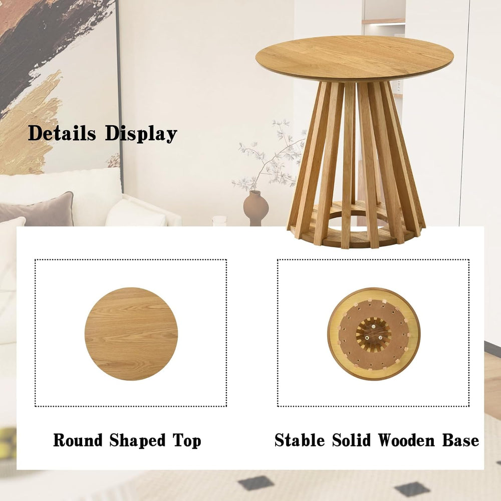 DUOMAY Modern Solid Round Side Table with Geometric Base, Natural Wood Accent...