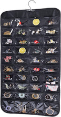 Cemueo Hanging Jewelry Organizer, Double Sided 80 Pocket Jewelry Chain Storage Bag 2 Layer of Fabric Jewelry Organizer Holder for Necklace Bracelet Earring Ring Chain Knitting Tool-Black