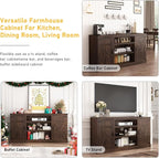 66" Farmhouse TV Stand with Power Outlets for 75 Inch TVs, 33" Tall Entertainment Center with Storage Cabinets w/Adjustable Shelves, Rustic Large TV Media Console for Living Room, Brown