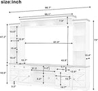 98.8" W Wall Unit Entertainment Center with Bookshelves for TVs up to 80", Modern TV Stand Media Console with Cabinets and Adjustable Shelves for Living Room (White+Walnut2)