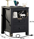 Joaxswe Nightstands Set of 2 with Charging Station and 2 Drawers, Farmhouse | Black Night Stand, Bed Side End Tables, Open Shelf Storage, Bedside Cabinet for Bedroom, Living Room, Closet, Office