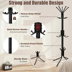 Metal Coat Rack, Freestanding Coat Tree & Hall Tree with 15 Hooks, Sturdy Coat Rack Stand and Hat Rack, Coat Hanger for Entryway, Bedroom, Office for Jackets, Hats, Bags,Black