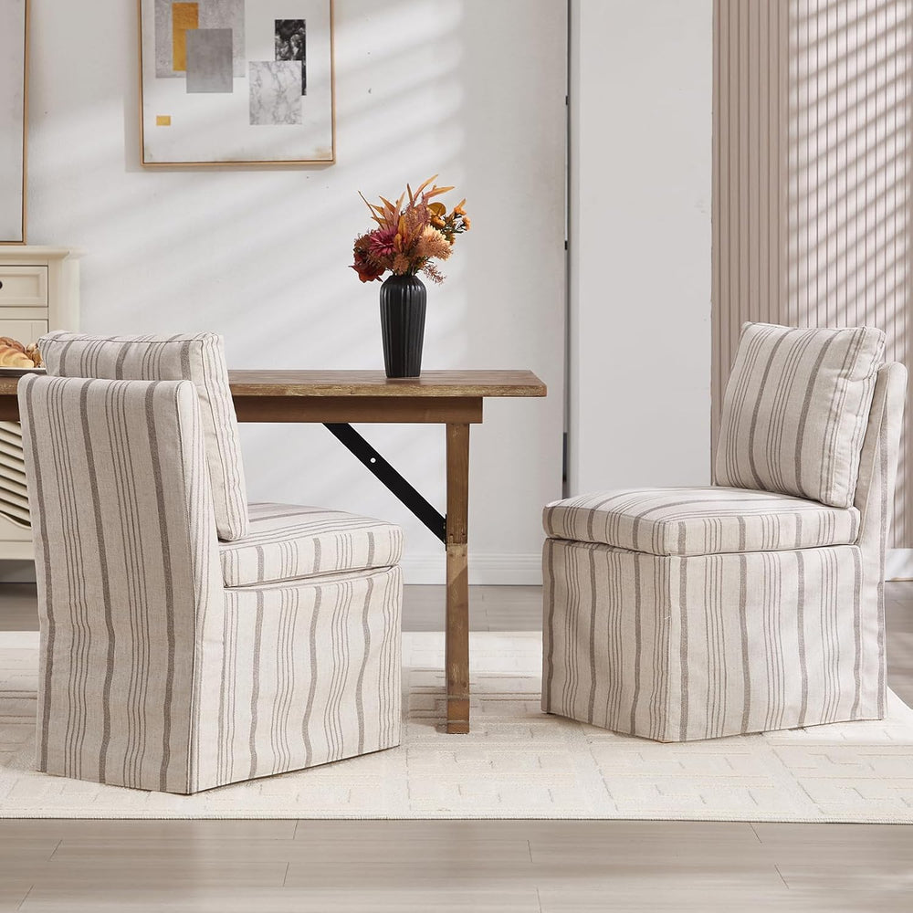 Upholstered Dining Chairs Set of 6 Slipcovered Armless Dining Chair with Soli...