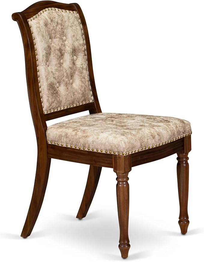 LEMA7-AWA-36 7 Pieces Dining Room Set Consists of a Rectangular Modern Dining Table and 6 Light Beige Polyester Fabric Kitchen Chairs, Antique Walnut Finish