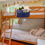 Bedside Storage Organizer 5 Pockets with 4 Hooks Hanging Storage Bag for Headboards/Bunk Bed (2Pack Dark Blue)