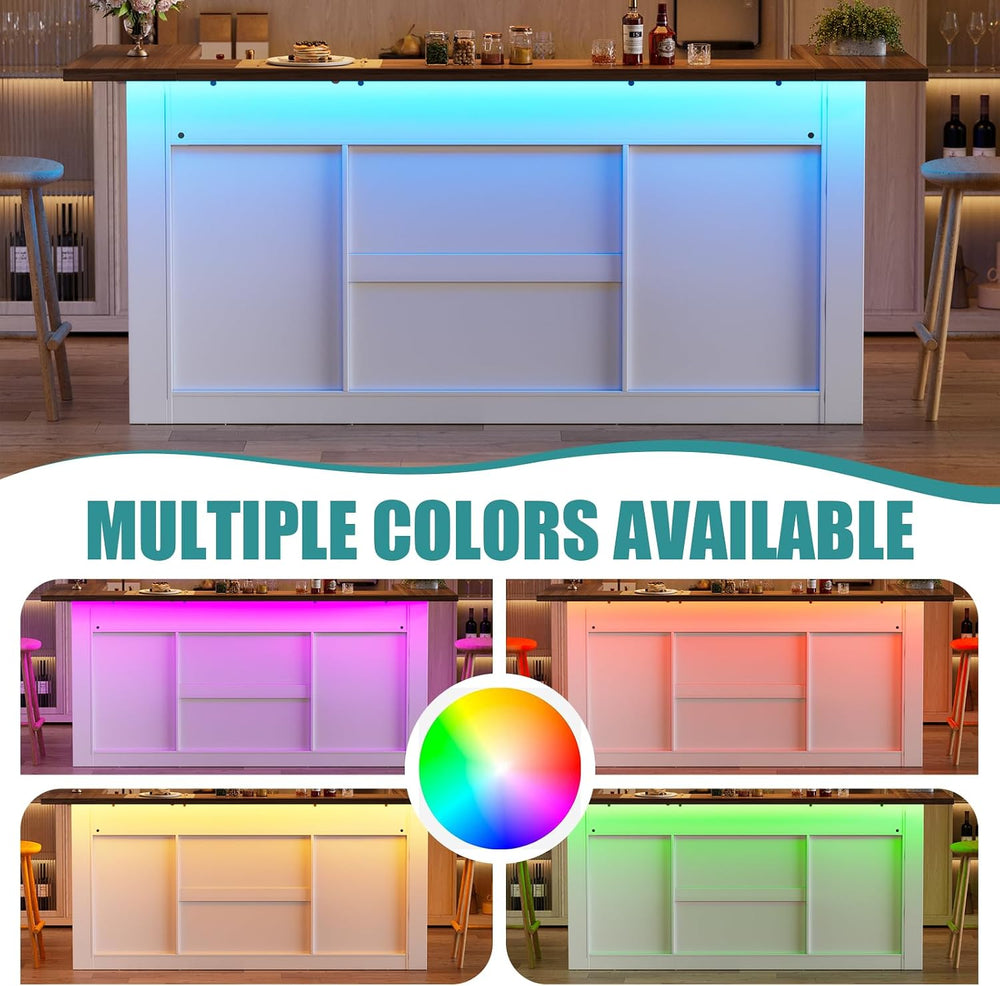 PAKASEPT Kitchen Island with Storage, 86.6" Island Table with LED Light ...