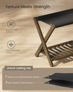 SONGMICS Bamboo Luggage Rack, Foldable Suitcase Stand, Luggage Holder with Storage Shelf, PU Synthetic Leather, Fully Assembled, for Guest Room, Hotel, Bedroom, Walnut Brown URLR030KZ01