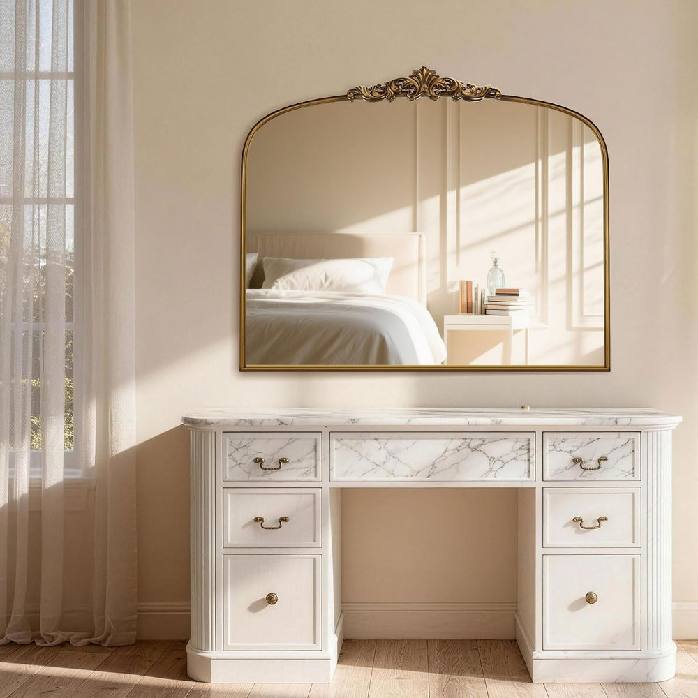 Vintage Gold Mirror 36"X30" Arched Antique Wall Mirror | Metal Fram...