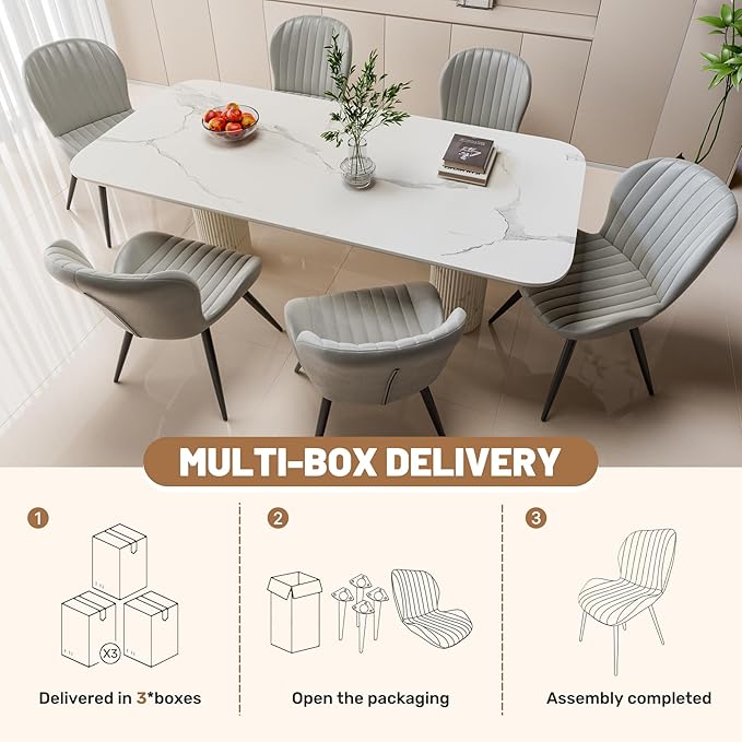 Nalupatio Dining Chairs Set of 6, Modern Dining Room Chairs Comfy Backrest Thick Upholstered Kitchen Chairs 19IN Height with Metal Legs Grey