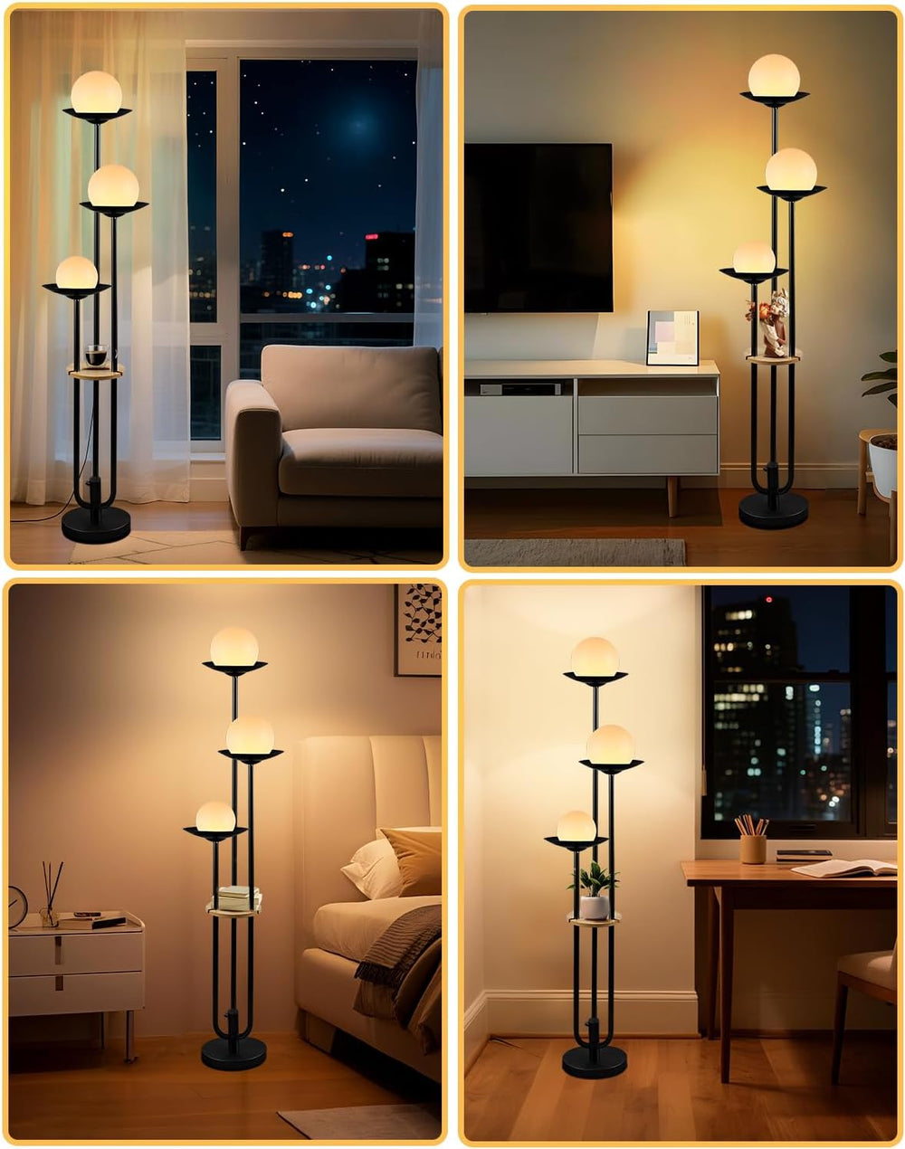 Lightdot Globe Floor Lamp with Shelf 3-Lights Modern Dimmable Floor Lamps 300...