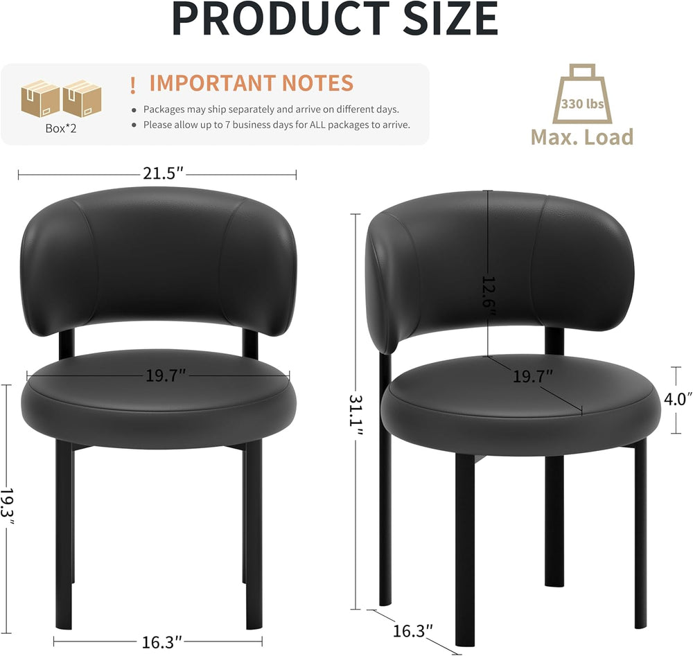 Black Dining Chairs Set of 4 Upholstered Leather Dining Chair with Curved Bac...
