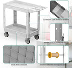 Heavy Duty Utility Rolling Tool Cart, 550 lbs Capacity Plastic Rolling Carts with 360°Swivel Wheels, 40 x 17 Inch Service Cart, 2 Shelf Work Cart for Warehouse,Garage, Cleaning, Grey