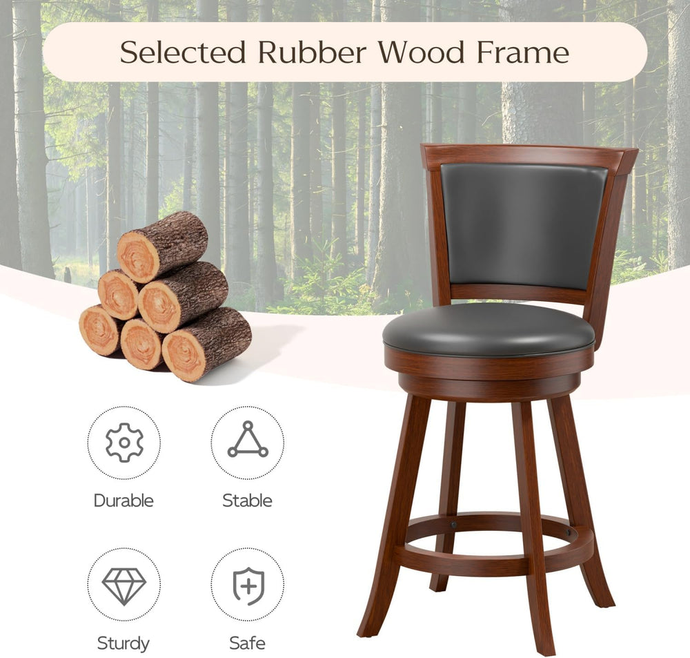 Bar Stools Set of 2, Farmhouse 24" Counter Height Barstools, Brown | Uph...