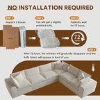 130" Oversized Boneless Cloud Couch, Modular Sectional Couches for Living Room, U Shaped with Deep Seats, No Assembly Required, 6 Seater Washable Fabric Sleeper Sofa, White