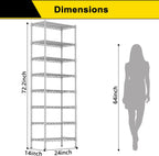 GIOTORENT 8-Wire Garage Shelving Storage Shelves, Kitchen Storage Adjustable Shelf, Metal Shelves 1600Lbs Capacity 24" W x 14" D x 72.2" H for Laundry Bathroom Pantry Closet, Silver