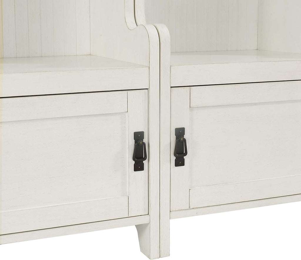 Crosley Furniture Fremont 2-Piece Hall Tree Entryway Set with Storage Cabinets and Coat Rack Hooks, Distressed White