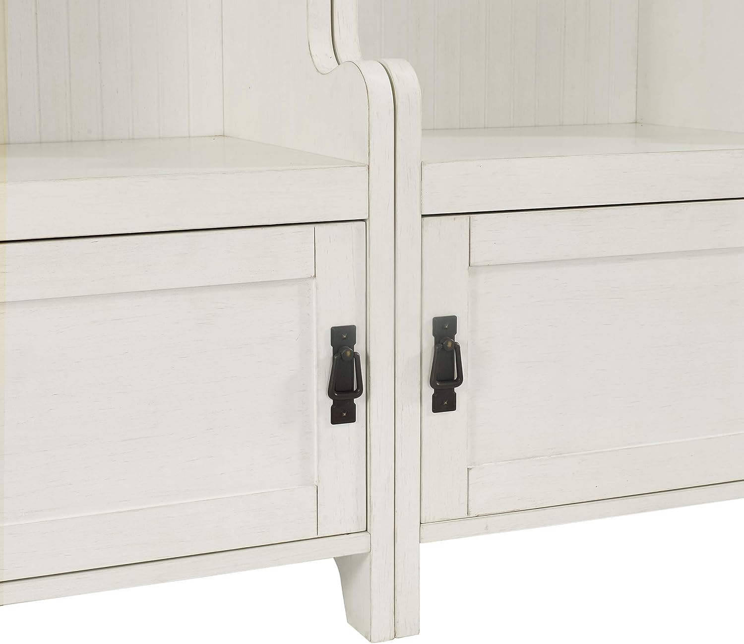 Crosley Furniture Fremont 2-Piece Hall Tree Entryway Set with Storage Cabinets and Coat Rack Hooks, Distressed White