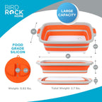 BIRDROCK HOME Collapsible Large BBQ Prep Tub w/Cutting Board, Multi-Function Grill Caddy w/Colander & Lid, Portable Silicone Dish Bowl for Picnic, Tailgate, Camping - Orange + 2pc BBQ Mitts