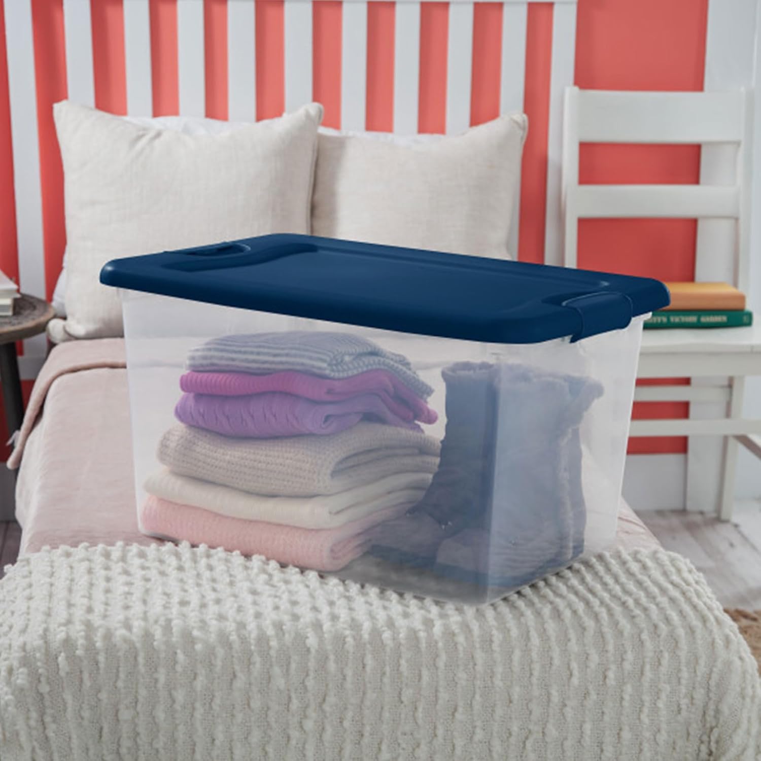 Sterilite 6-Pack Color Program, Large Clear Plastic Storage Bins with Lids, 64 Quart, Blue - Stackable Organizing Container Boxes for Closet, Bathroom, and Office