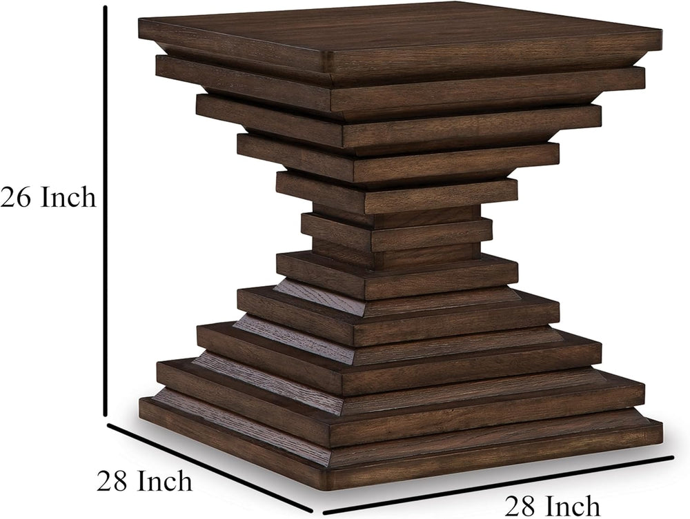 Benjara Reem Side End Table, Square Geometric Hourglass, 28 Inch Dark Brown