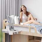 Bedside Shelf for Top Bunk Bed, Bedroom Dorm Room Essential Nightstand for College Student, White Bunk Bed Tray Table with 50LBS Capacity, BedShelf with Cup Holder (Material & Clamping Screw Updated)