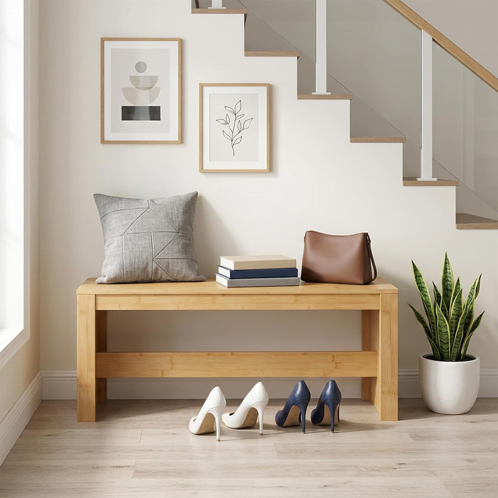 MAHANCRIS Entryway Shoe Rack Bench, 35.4 Inch Bamboo Dining Bench, Table Benc...